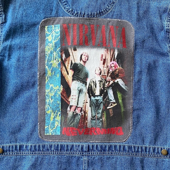 Vintage Uycycled Crossroads Denim Jacket W/ Custom Nirvana Embroidered Patch - Picture 10 of 16